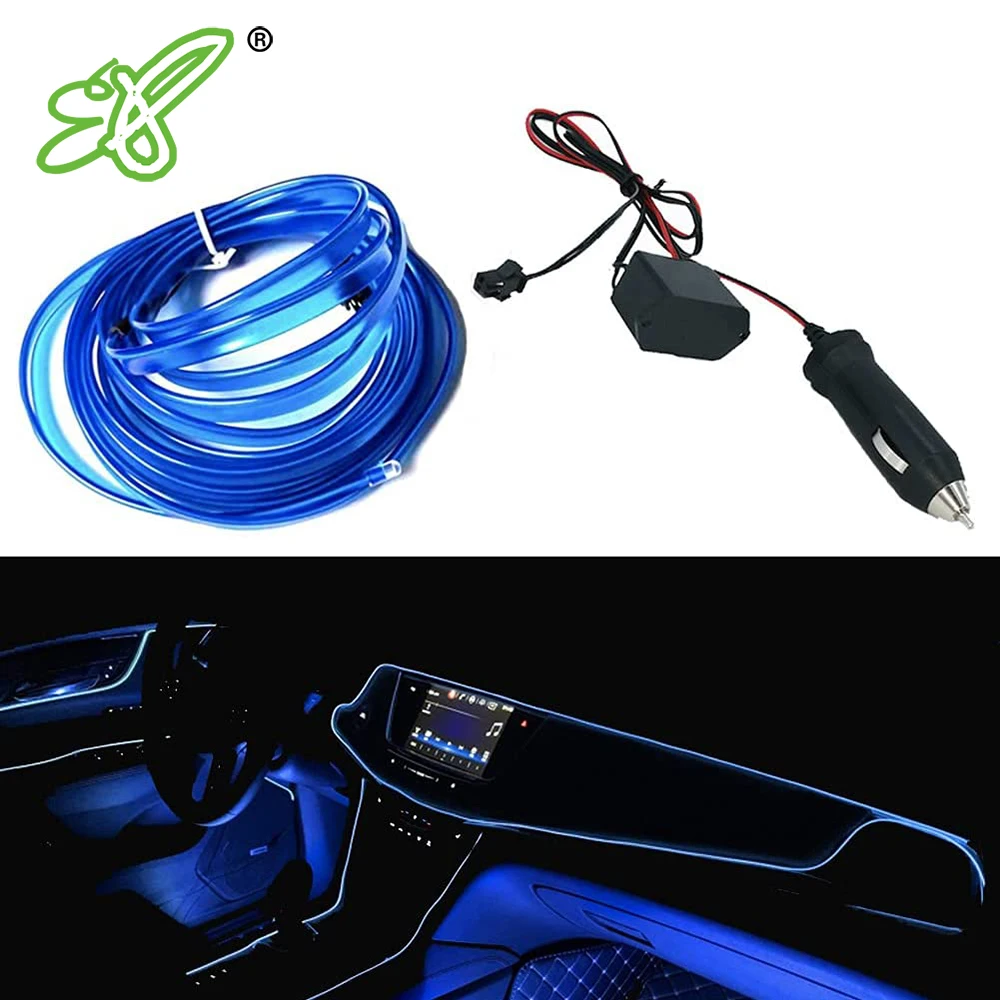 Синяя светодиодная лента El Wire для салона автомобиля, 1 м, 3 м, 5 м, неоновый EL-провод для украшения салона автомобиля