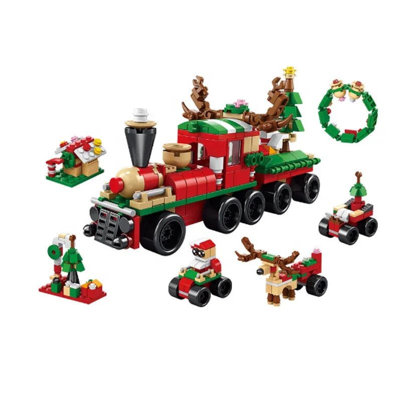 Christmas Gingerbread House 2023 Mini Xmas Tree Building Block Set Creative Train 6-in-1 Ornament Toys Kits Bricks for Kids