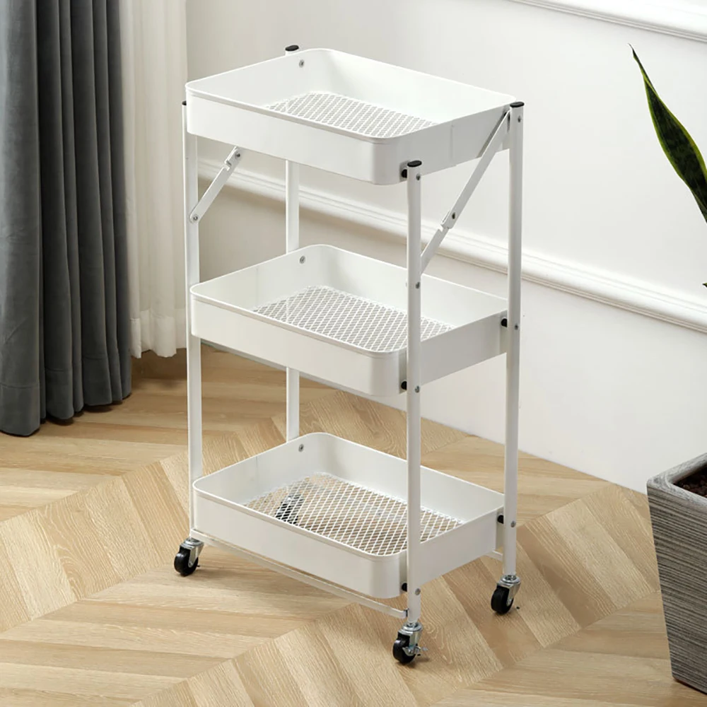 Hot sell 3-Tier Foldable Metal Storage Organizer Heavy Duty Free Standing Utility Cart with Locking Wheels