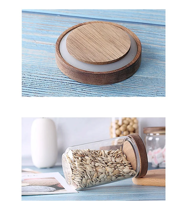 Stacked kitchen jar set clear glass jar household kitchen thickened airtight food storage jar and wooden bamboo clip cover