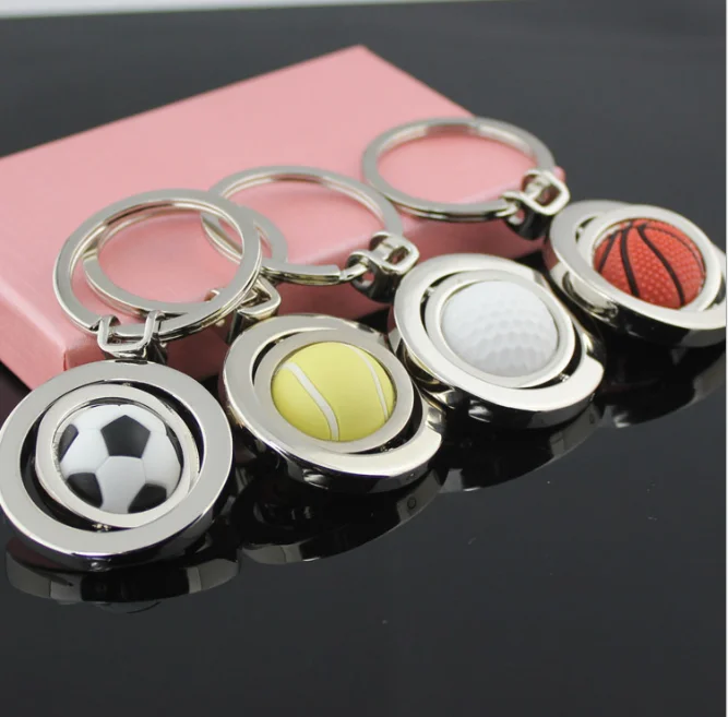 3D Sports Keychain Rotating Basketball Soccer Golf Tennis Ball Keyring Key Chain Ring Keyfob Key Holder