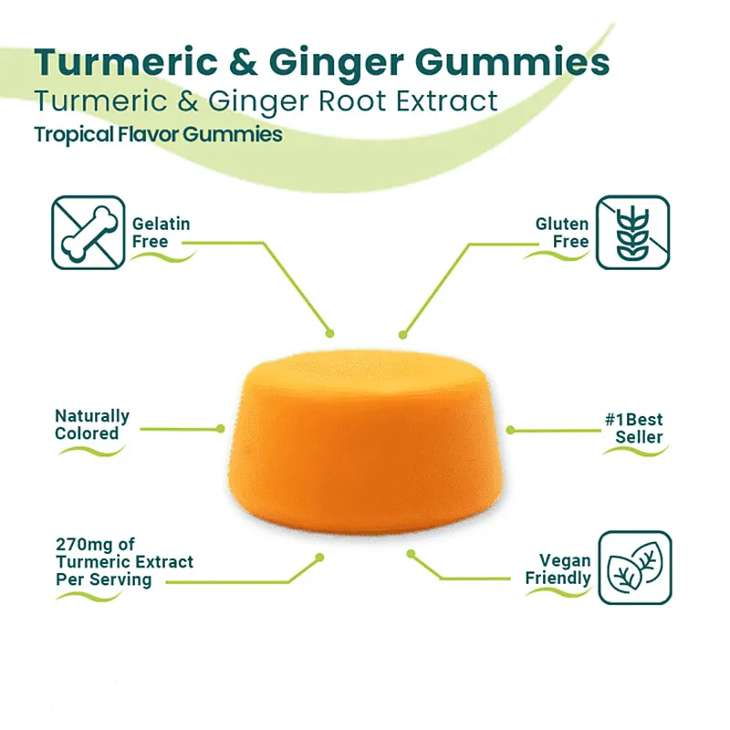 Private Label Ginger Turmeric Gummies Turmeric Herbal Supplements Black Pepper Turmeric Gummies Support Joint And Heart Health
