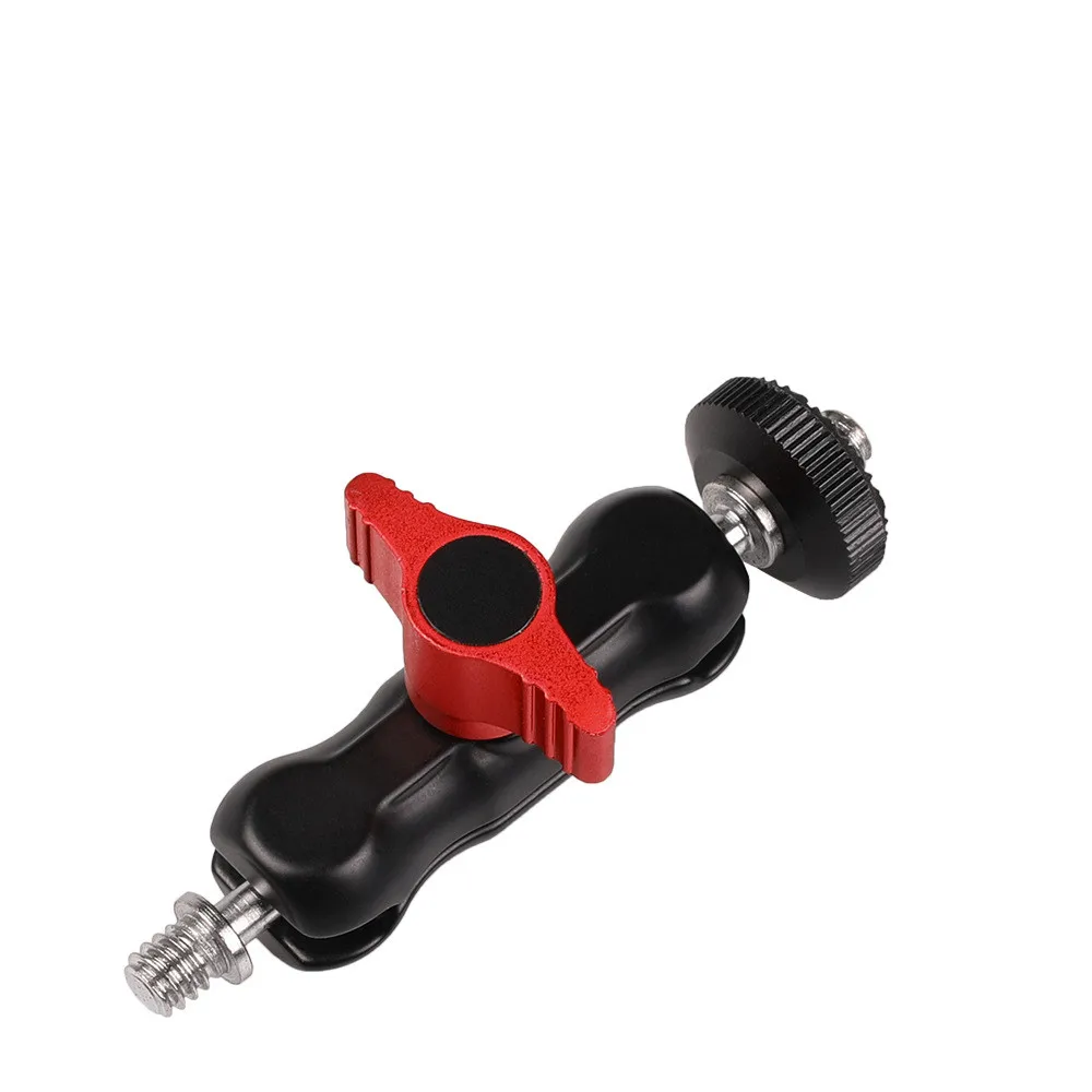 Multi-Functional Portable 1/4 Inch Screw Hot Shoe Aluminum Alloy Camera Pea Type Mini Magic Arm Double Ball Head Clamp Mount