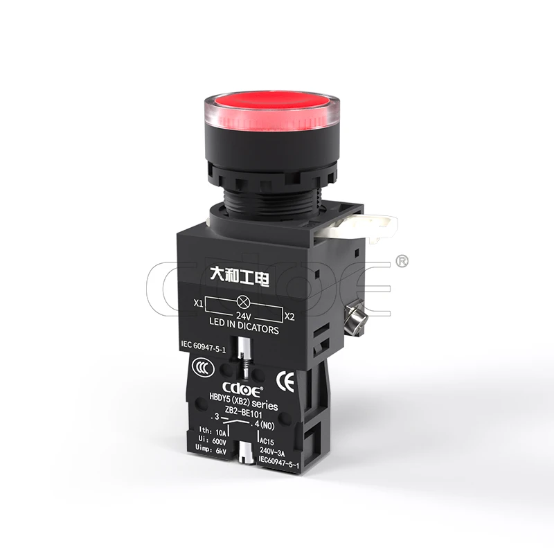 new product red led 660v 22mm momentary flat pushbutton led xb2 switch ip65