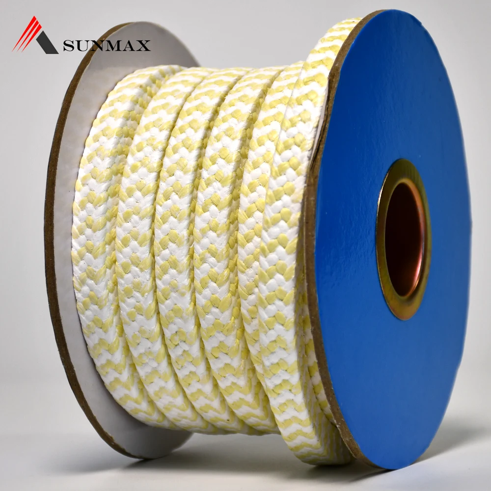 Special braided zebra gland packing made of expanded PTFE and aramid fiber yarn impregnated with PFE dispersion