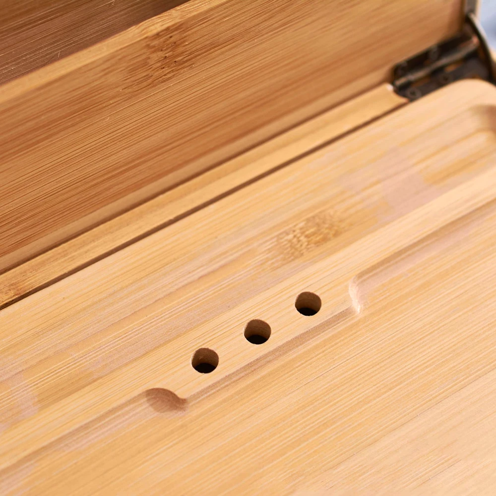 Removable Dividers Design Wooden Stash Storage Box Natural Bamboo Wood Stash Box With Lock Rolling Tray