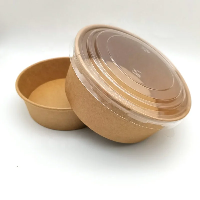 Hot selling high quality food grade white kraft paper salad bowl with cover lid