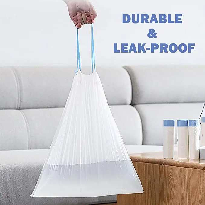 Drawstring Trash Bags Of Chinese Manufacturer 100% Biodegradable Reusable Bin Liner GRS Certified Recycled Plastic Garbage Bag