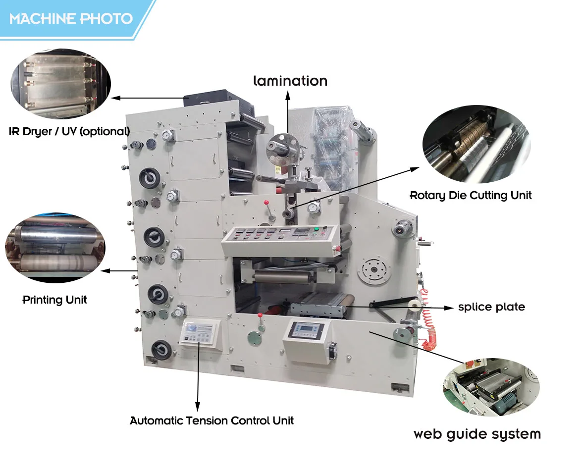 plastic bopp film label 4 color narrow web roll to roll flexographic PRINTING CUTTING MACHINE with web guide