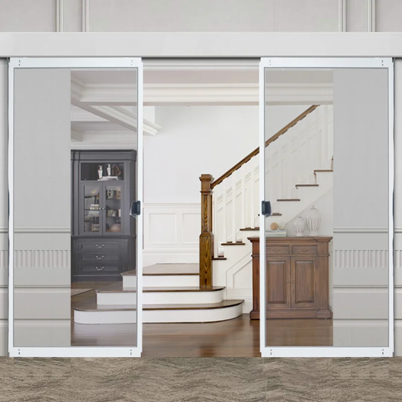 Anti-mosquito retractable hidden sliding screen door aluminum frame with design mesh for patio platform australian US