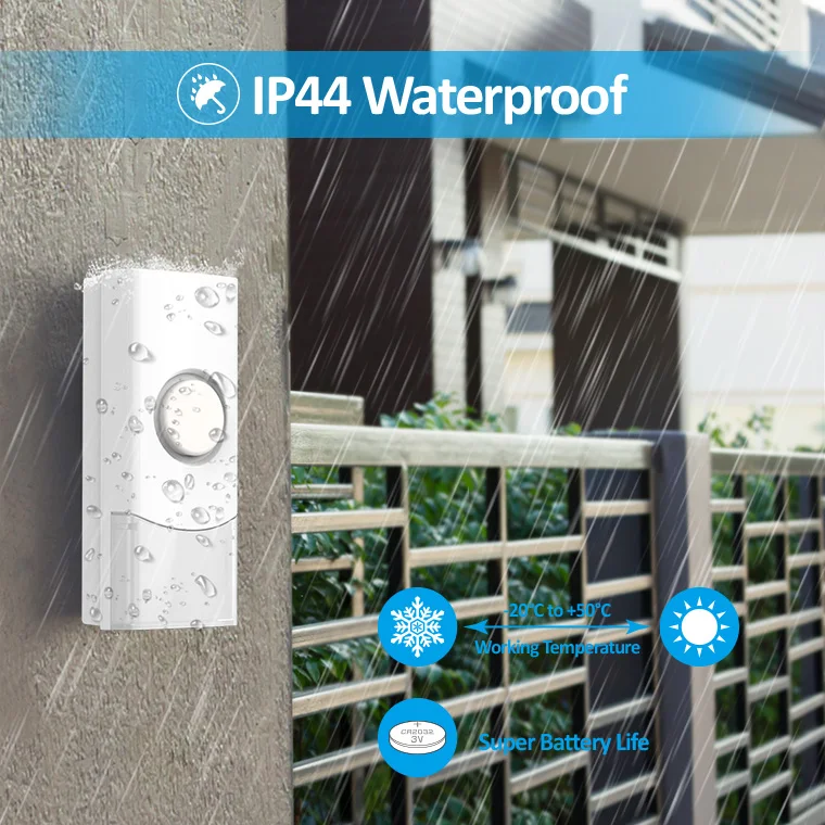 Smart wireless doorbell ding dong sound electronic door bell 38 Molidies chime wireless family doorbell kit  QH-822AC WHITE