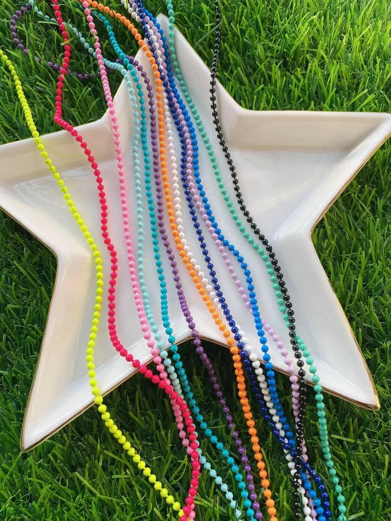 bulk sale not fade Trendy jewelry ball chain candy Colorful Enamel round  beads copper chain 2.5mm summer color necklace chain