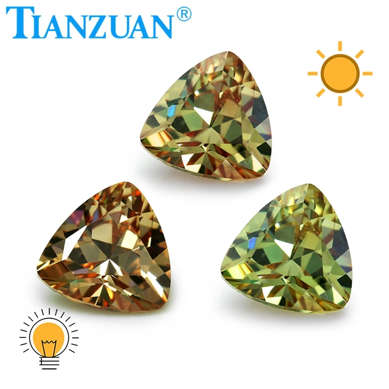 5*5mm trillion shape Turkey Diaspore Gibbsite Zultanites green yellow change color cubic zirconia loose stone cz stone