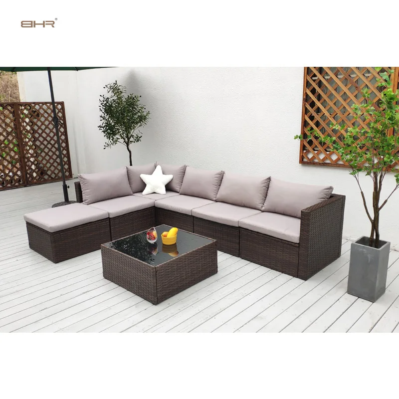 BHR 7 Piece Wicker Rattan Furniture Garden Sofa Weave Rattan Outdoor Sofa Set
