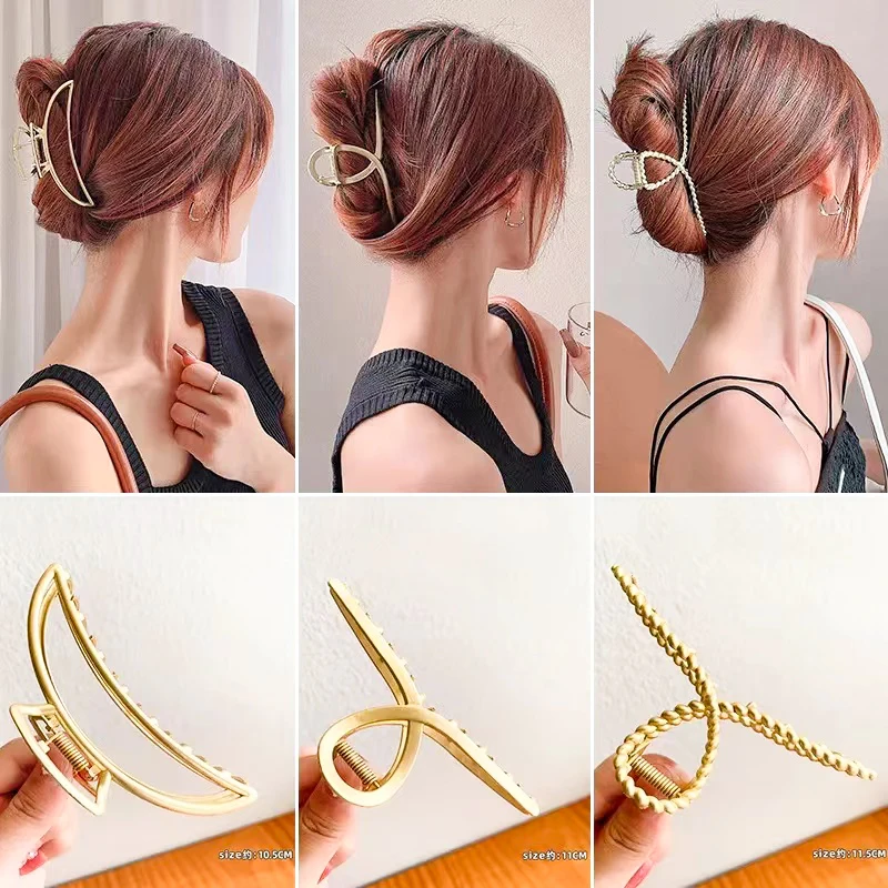 Girls Simple Metal Hair Accessories Back Head Bath Headdress Alloy Girls Ponytail Crescent Moon Shape Shark Hair Claw Clip