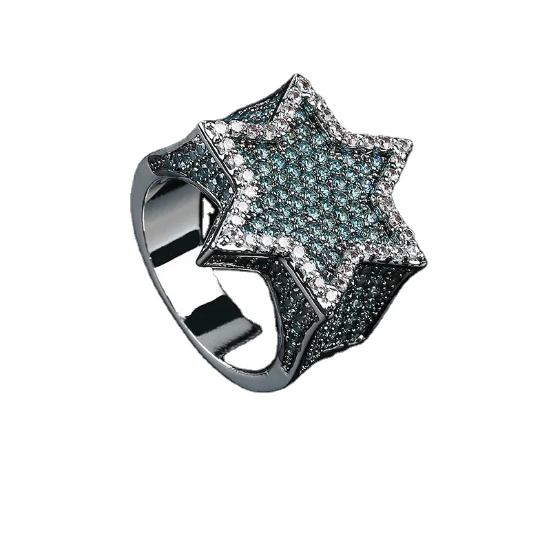 Прямая продажа с фабрики Европейское и американское мятно-зеленое полное драгоценные камни мужское кольцо хип-хоп модное индивидуальное шестигранное кольцо
