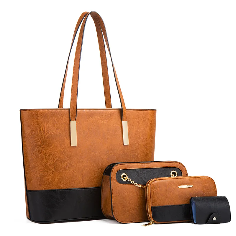 Custom PU Luxury Ladies Fashion Handbags Set Tote Bag Shoulder Bag Clutch Card Holder 4 Pieces in 1 Set for Women