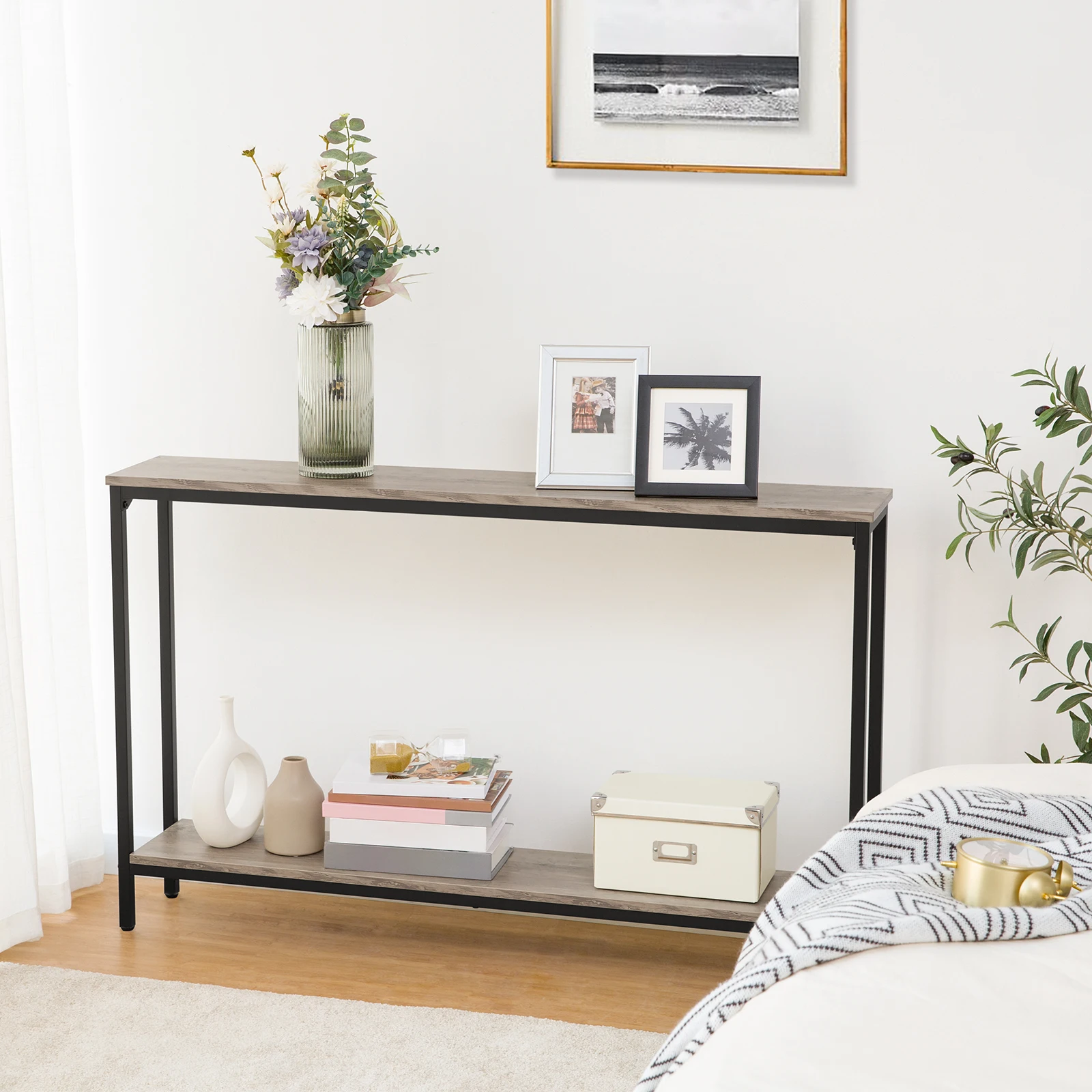 HOOBRO hot selling hallway wooden console table modern luxury black metal leg console table for living room furniture