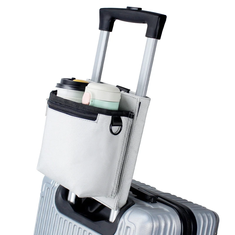 Travel Accessories Gift Portable Nylon Pocket Beverage Holder Bag Trolley Luggage Cup Holder with Shoulder Straps Free Hand