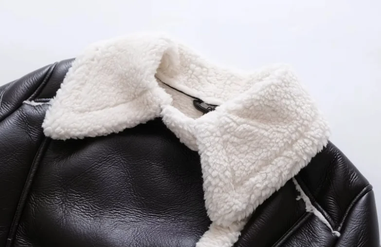 OJW122938 Cropped Fall Winter Clothes 2023 Streetwear Short Women Fur Leather Motorcycle Jacket