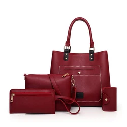 Wholesale ladies hand purse shoulder bags 4 in 1 set fashion women pu leather crossbody handbags