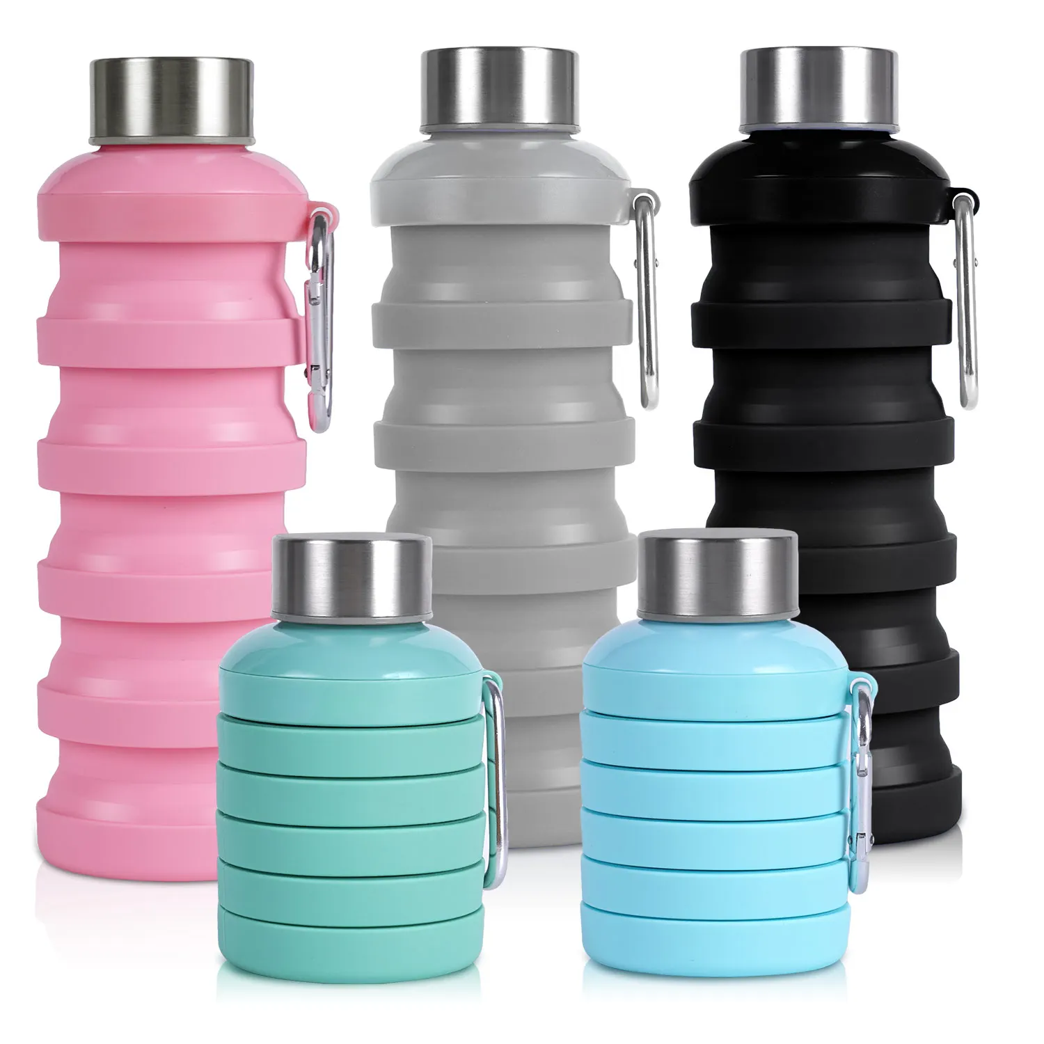 Fold Silicone Collapsible Travel Drink Squeeze Gym Water Bottles With Lid For Outdoor