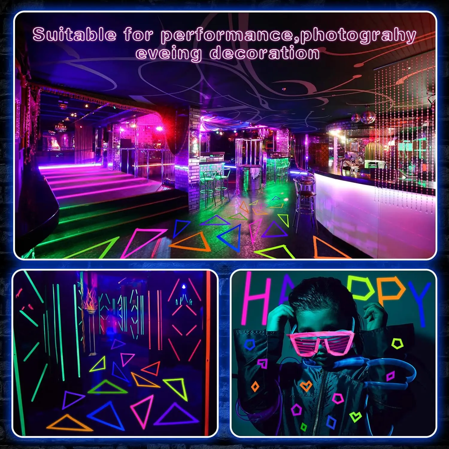 DAMAI 6 Colors Neon Gaffer Cloth Tape Glow in the Dark Neon Duct Tape Fluorescent Ultraviolet Black Light Luminous Masking Tape