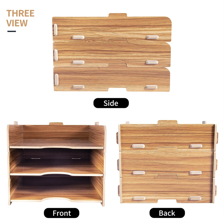 Tonsmile Office Wooden Stackable Desktop Stationery A4 Paper Organizer File Tray