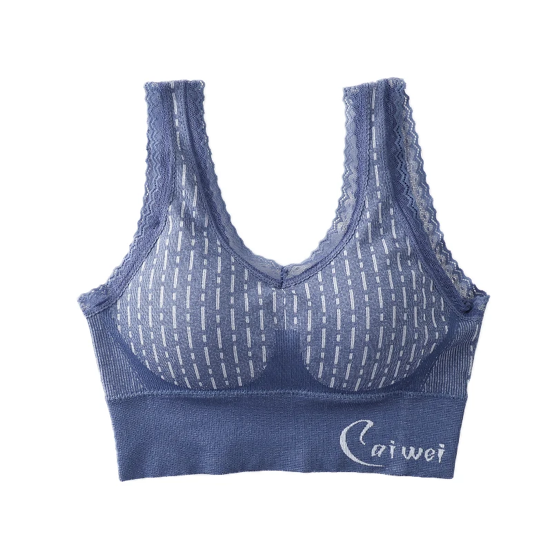 Korean version of seamless sports yoga bra OT deep V beautiful back wrapped chest wide shoulder strap contrast color tube top ve