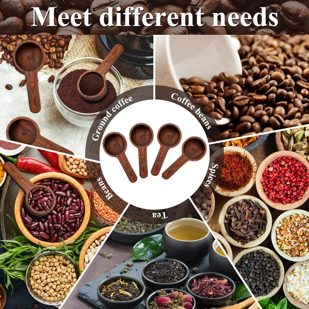 Wooden Measuring Spoon 4 Pieces Coffee Spoon Wooden Table Spoon Coffee Ground Wood Tablespoon for Brown Approx 15ML/ 0.5OZ