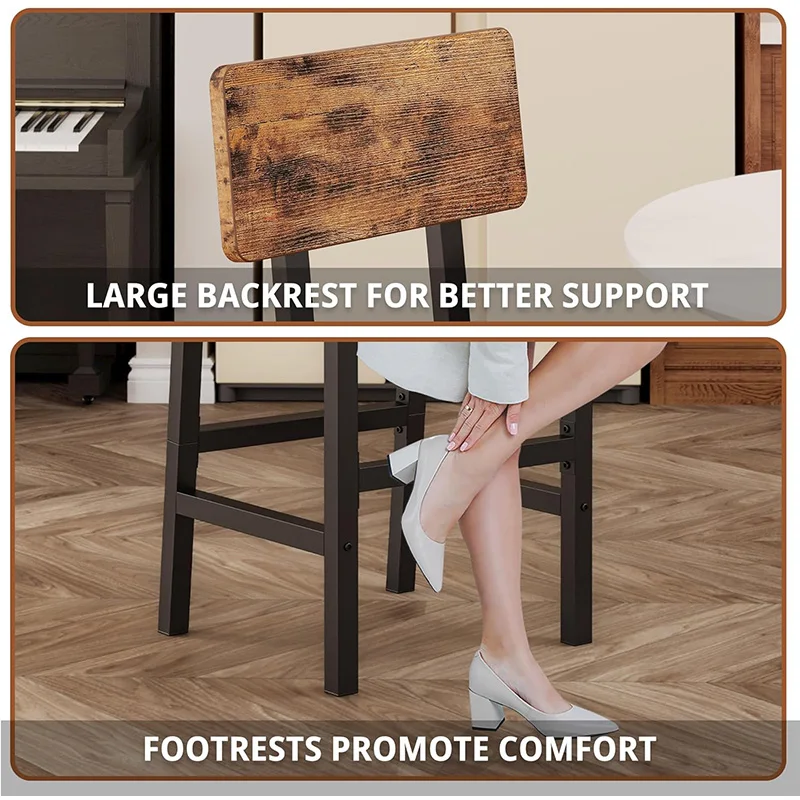 Square Pu Upholstered Bar Stool With Backrest And Foot Pedals Thick Upholstered Stool For Kitchen Counter Bar Pack of 2