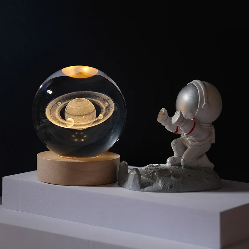 Crystal Glass Ball with Feng Shui Style Engraving Night Light Decorative Paperweight Figurine for Home Office for Gift
