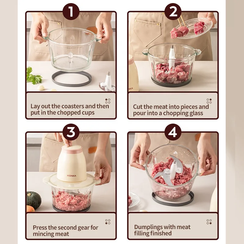 Multifunctional 2L Electric Meat Grinder 4 Knife Electric Chopper Automatic Mincing Food Processor For Household