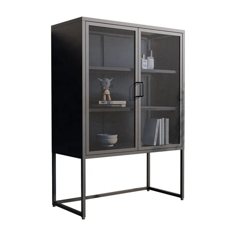 Home Office Furniture Living Room Cabinets 2 Mesh Door Filing Cabinets Storage Metal Locker With Stand Feet