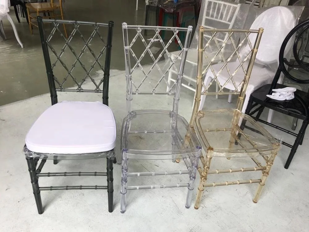 Event party rental wedding chairs made of polycarbonate with ivory and white cushion