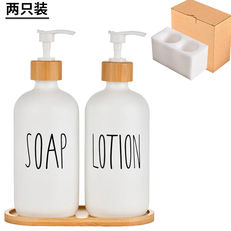 Glass Soap Dispenser Set, Dish Soap Dispenser for Kitchen Sink, Hand Soap Dispenser for Bathroom with Bamboo Pump and Soap Dish