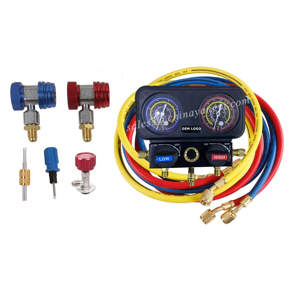 HVAC Ball Valve 2 Way Manifold Gauge Set Pressure Manometer for Refrigeration Air Conditioning Tools R410A R22 R32 800-4000PSI