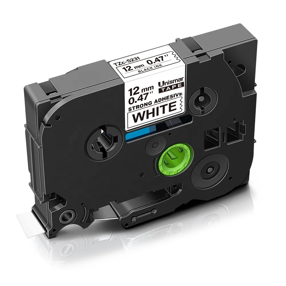 12mm laminated tz tape Strong Adhesive tze-S231 Compatible  Label Tape tz S231 Black on White For Brother P-touch Printer