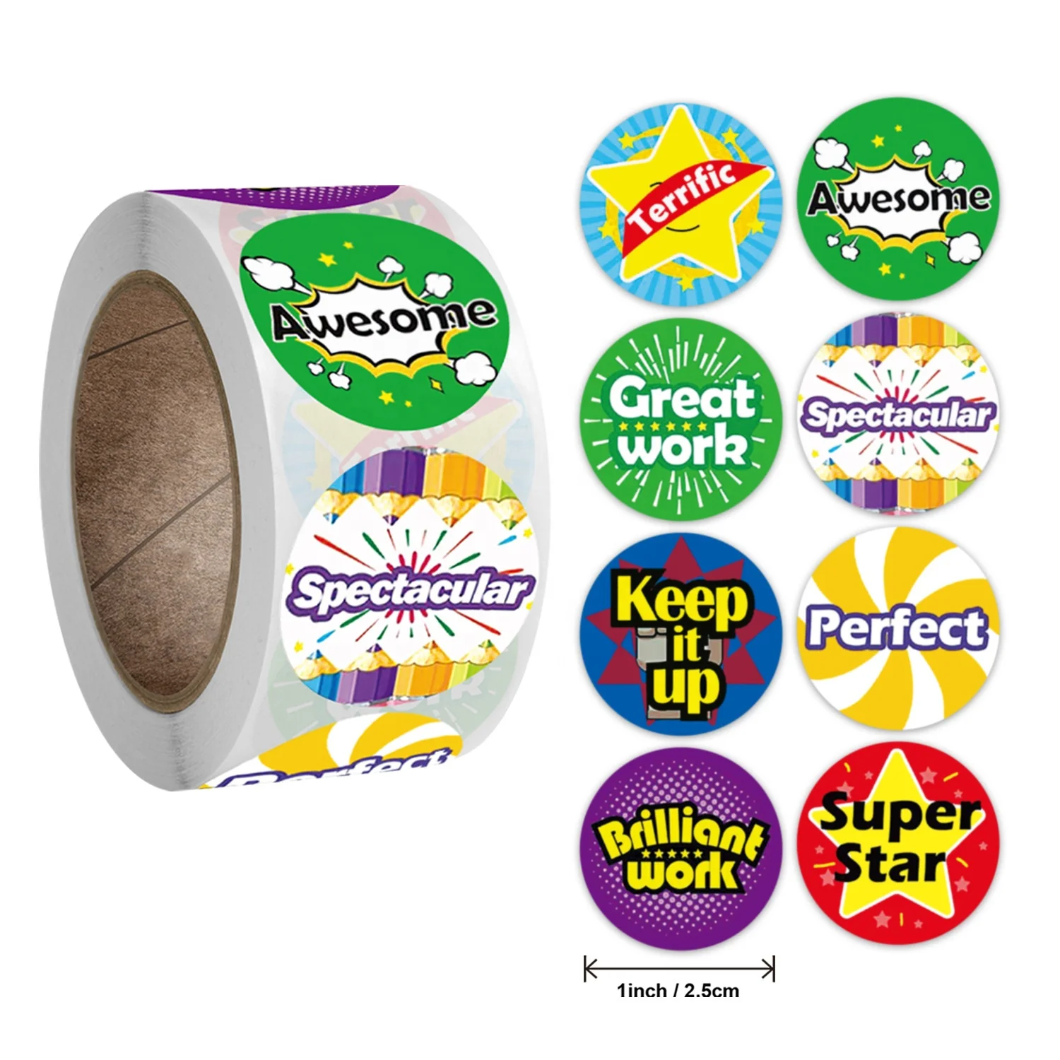 1 Inch Cartoon Motivational Stickers Office Stationery Decorative Labels Self Adhesive Reward Sealing Etiquetas