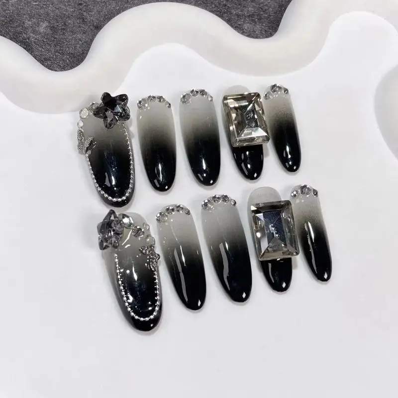 Wear Nail Pure Handmade Nail Art Finished Patches Hand-painted Magic Mirror French Gradient Aurora Nail Art