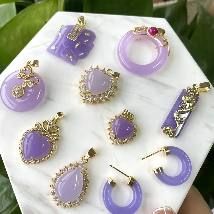 2024 new fashion guangzhou fashion jewelry fine anti tarnish mexican fine real natural stone lavender jade pendant necklace