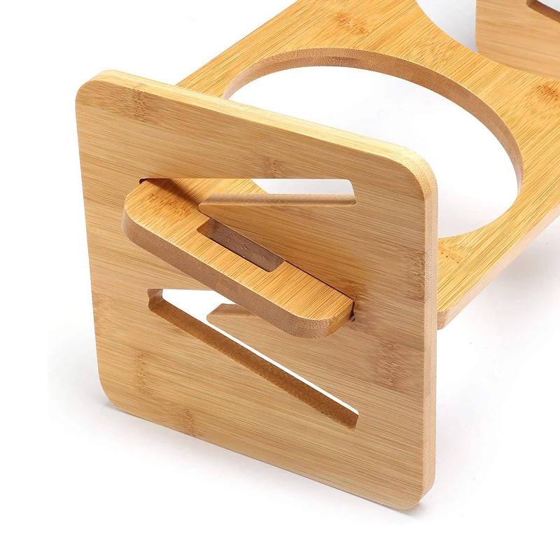 Adjustable Height Raised Pets Bamboo Puppy Feeder Wood Food Drink Bowl 2-ceramics Elevated Bamboo Wood Pets Feeder Holder