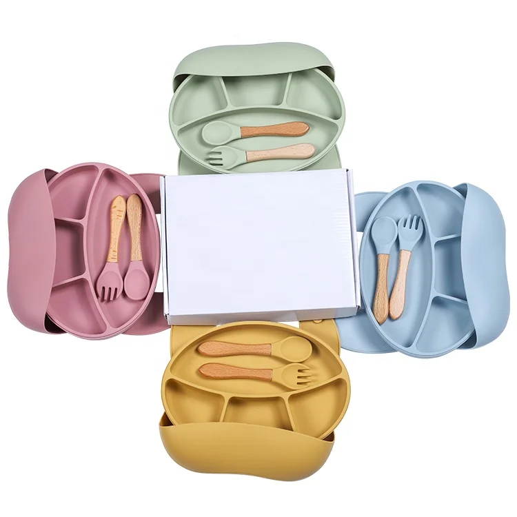 Wholesale toddler feeding baby plate set unbreakable non-spill baby plates  with suction for children