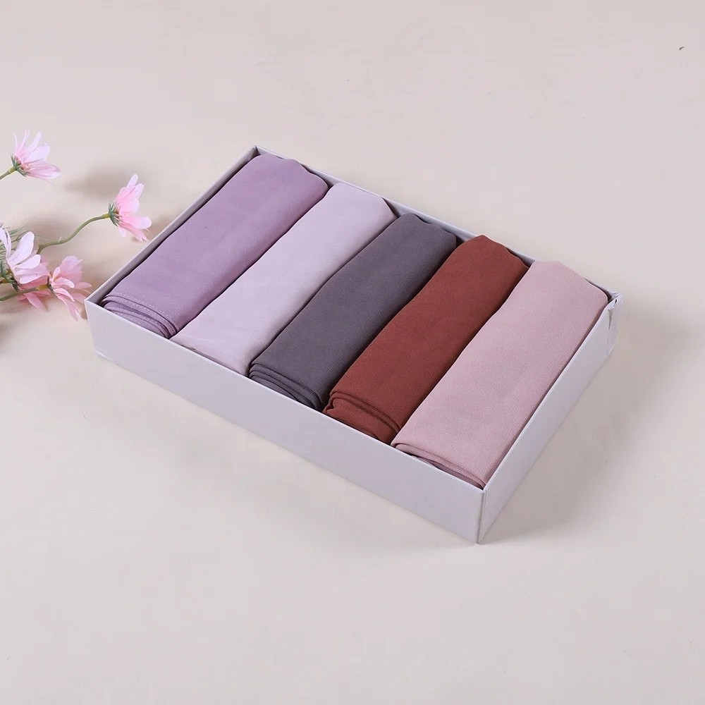 Zifeng OEM Bufandas Chinas 5 pc/set Paper Box Packing Boxes  Plain Chiffon Scarf
