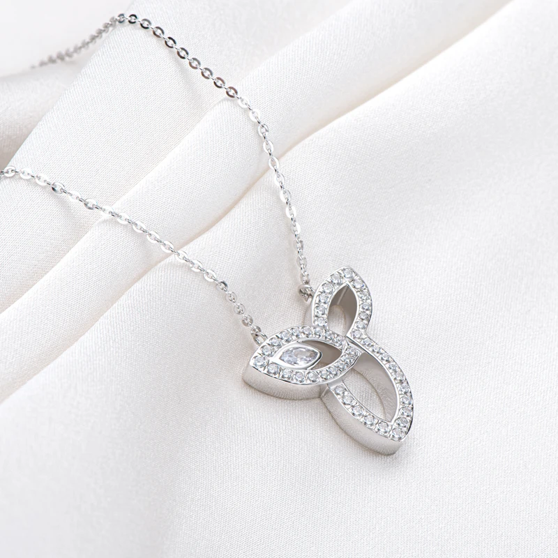 Wedding Silver Jewelry cubic zircon 925 Sterling Silver Pendant Necklace Leaves Long Chain Necklace for Women