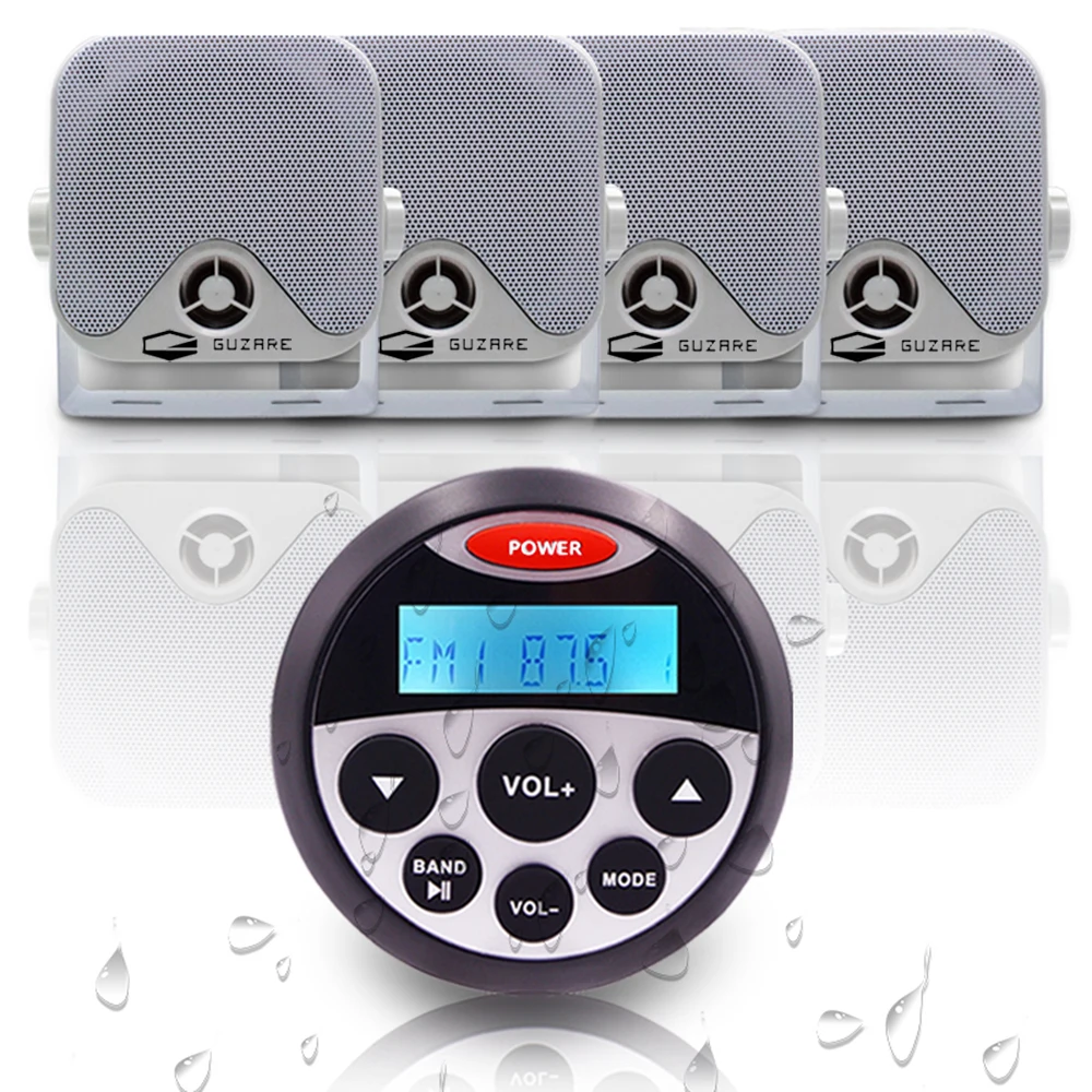 
Waterproof Marine Bluetooth Radio Stereo FM AM Digital Media Audio Player+2 Pairs 4 inch Speakers For ATV UTV Golf Boat Tractor 