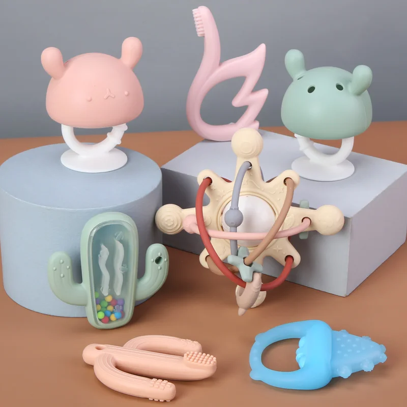 Customized Gift Rubber Game Toddler Chew Kid Teething Babi Newborn Teether Set Wooden Teether Ring BPA-free Baby Teether