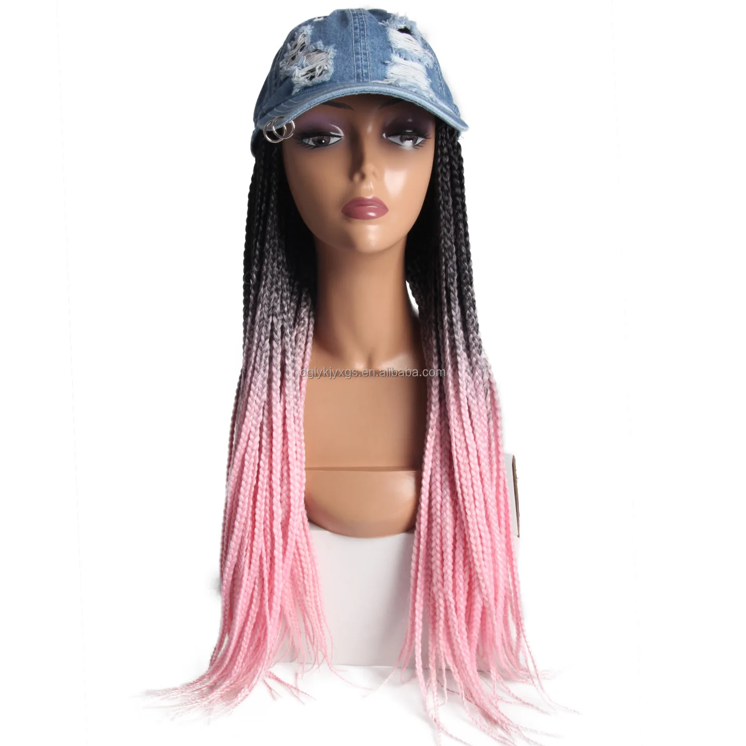 WM02  Triple braid hat hair Cowboy hat Wigs  Long Synthetic Hair Box Braids Cap Wigs