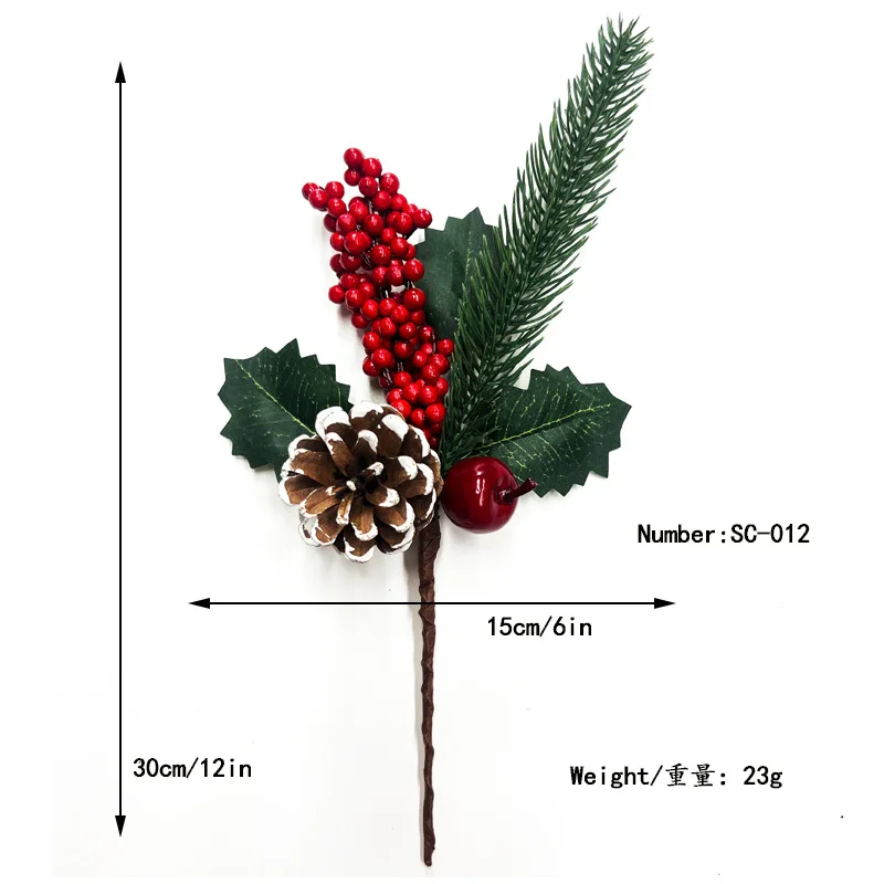 Christmas artificial pine cone branches snowflakes pine needles berries red fruit branches christmas decorative bouquet