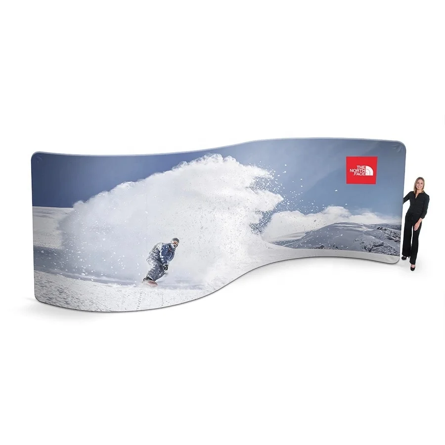 Curved  S shape tension fabric aluminum pipe media wall photobooth backdrop stand